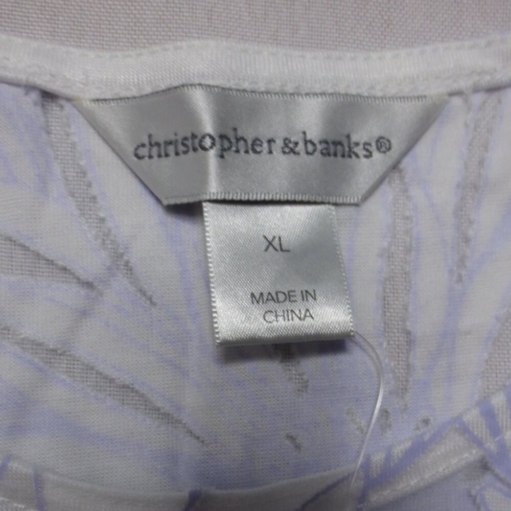 NWT CHRISTOPER & BANKS womens BLOUSE shirt WHITE lavender PURPLE sheer SIZE XL - Picture 2 of 10